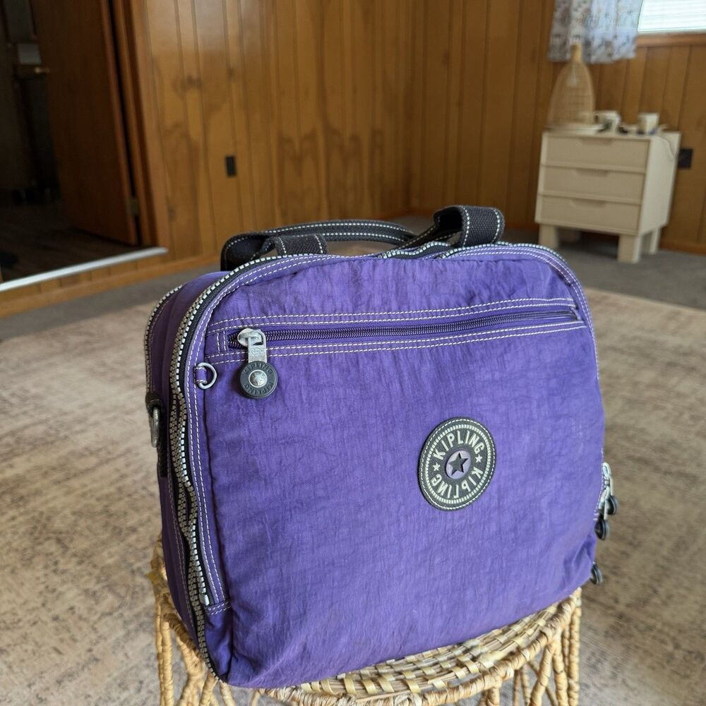Vintage Y2K Kipling Laptop Bag Purple Zip Small Weekender Travel Duffel Weekend